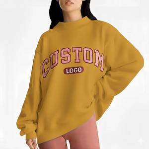 Sudadera de lana de gran tamaño bordada personalizada para mujer, jersey de cuello redondo de cuello alto de algodón suave para invierno, ropa de calle sólida - Product Image 3