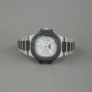 Black and White Round Shape Diamond <b>Watch</b> 925 Sterling Silver Moissanite Hip Hop Diamond Jewelry for Men's Fashion Jewelry - Product Image 1