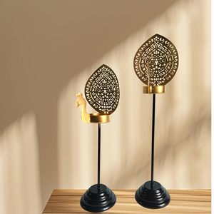 Ensemble de bougies chauffe-plat décoratives en fer avec des motifs ethniques fabriqués à la main, idéal pour la décoration de fêtes traditionnelles et de mariages - Product Image 2