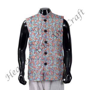 Chaqueta acolchada de estilo bohemio hecha a mano para hombre, abrigo de invierno con estampado de algodón puro de bloque con cierre de botón, algodón estampado - Product Image 5