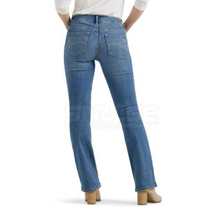 Pantalon en jean décontracté pour femme, coupe droite, tissu 100% coton respirant et écologique, coupe classique - Product Image 3