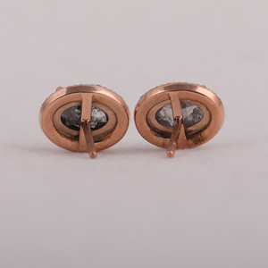 Bijoux d'anniversaire sel poivre ovale coupe diamant boucles d'oreilles avec Lab Made Halo 10KT plaqué or jaune pour les femmes - Product Image 3