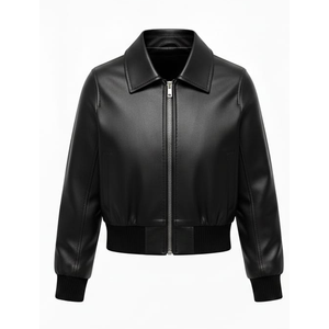 Chaqueta Bomber Impermeable de Algodón Negra Clásica para Mujer, Estilo Motero, Ajustada, con Estampado en la Espalda, Informal - Product Image 2