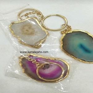 Porte-clés en pierre d'agate faits à la main pendentifs et sous-verres avec bords galvanisés accessoire de pierre précieuse - Product Image 2