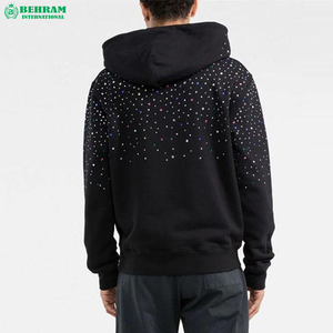 Meilleur pull à capuche oversize pour l'hiver, tendance, en coton biologique, molletonné/éponge française, logo avant en strass, pour hommes - Product Image 4