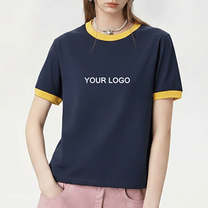Camiseta de Mujer Ligera de Alta Calidad, Estilo Hip Hop, Corte Ajustado, Cuello en Contraste, Cómoda y Transpirable para el Verano - Product Image 1