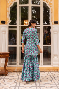 SUNHARI-Conjunto de Sharara de Algodón para Mujer, Conjunto Informal con Estampado de Bloque de Mano y Kurti - Product Image 4