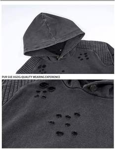 Sudadera con Capucha Vintage de Alta Calidad, Estilo Urbano, Hip Hop, Bordada, Desgastada, Rota, con Capucha - Product Image 5