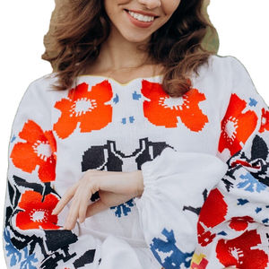 Vestido ucraniano floral informal para mujer, elegante vestido de verano de manga larga con cuello en V y cintura cerrada con estilo bohe estampado - Product Image 2