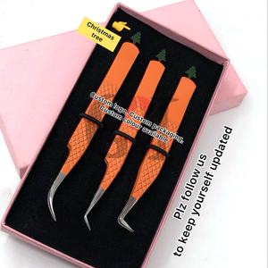 Pince à cils en acier inoxydable à pointe argentée, revêtement en poudre orange, pour extensions de cils, instrument de beauté - Product Image 1