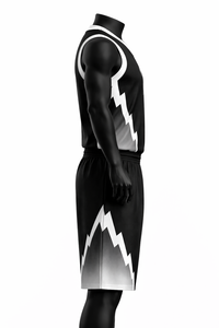 Custom Black <b>White</b> Basketball Jersey Set Lightning Design Sublimated V-Neck Short Breathable Moisture Wicking Athletic Fit - Product Image 5