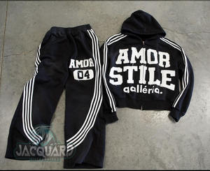 Custom <b>Oversized</b> 100% Cotton <b>Sweatpants</b> and Hoodie Set Distressed Embroidery Logo Tracksuit for Men Jogger Print Pattern - Product Image 3