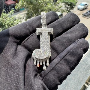 Dígito personalizado AtoZ fuente gotea letra Moissanite diamante colgante 925 Plata Hip Hop raperos personalizado Número de la suerte carta regalo - Product Image 1