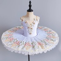 Tutu Balet Profesional untuk Anak-anak, Gaun Leotard Balerina dengan Tali Pengikat untuk Pertunjukan Putri Tidur