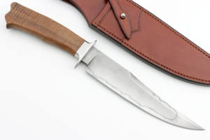 Vente chaude Meilleure Qualité San Mai En Acier Au Carbone Bowie Couteau Manche En Bois Chasse, Camping, Couteaux De Plein Air avec Gaine En Cuir - Product Image 4