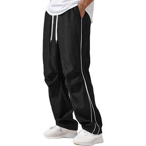Pantalon de survêtement à jambe droite en polyester vierge avec fermeture éclair latérale pantalon de jogging Baggy pantalon évasé pour hommes - Product Image 5