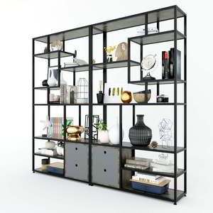 Système d'étagères de présentation industriel/contemporain avec armoire en bois de caoutchouc et structure en fer 200x30x180cm KTB68077 - Product Image 3
