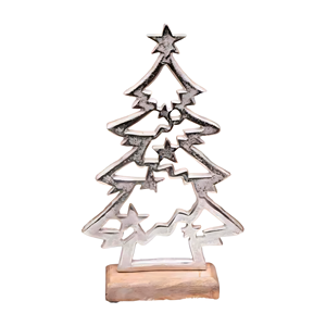 Ornements d'arbre de Noël en aluminium les plus vendus avec base en bois Articles de Noël en métal pour la décoration de Noël - Product Image 1