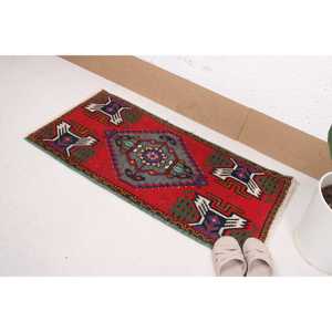 พรมขนาด 1.8x3.37 ฟุต, พรมตุรกีขนาดเล็ก, พรมลายอิคัตสีแดง - Product Image 1