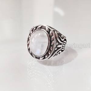 Bague en argent sterling 925 pour homme, motif arabe, avec pierre de lune arc-en-ciel naturelle bleue feu, pierre de naissance de juin, vente en gros - Product Image 3