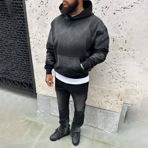 Sweats à capuche pour hommes de haute qualité pull goutte épaule Double fermeture éclair mélange de coton lourd saison d'hiver - Product Image 4