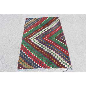 Tapis turc à accents turcs de 3,2 x 5 pieds, tapis en laine à carreaux vintage rouge et vert - Product Image 1