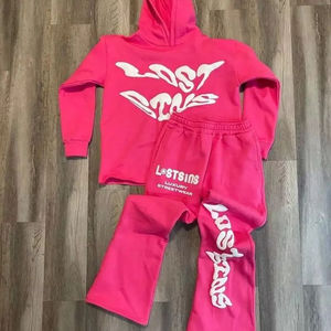 Conjunto de chándal acampanado con logotipo personalizado para hombre, conjunto de pantalones de chándal acampanados y Sudadera con capucha, chándales Unisex, sudaderas con capucha y estampado abullonado, conjunto de pantalones de chándal acampanados - Product Image 2