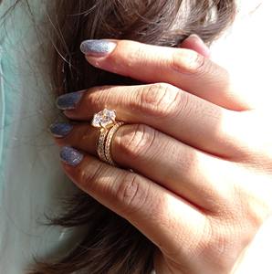 9.00 MM Colorless Round Cut Moissanite Bridal <b>Ring</b> <b>Set</b> Wedding <b>Ring</b> <b>Set</b> in 10K Yellow Gold with Prong Setting and Nickel Free - Product Image 3