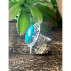 Handmade Boho Royston Turquoise & Sterling <b>Silver</b> <b>Ring</b> Navajo Made <b>Statement</b> Piece for Everyday Wear IGI Certified Size 8.5 - Product Image 4