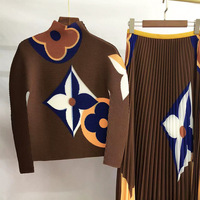 Ensemble fournisseur de vêtements jupe longue plissée Ensemble 2 pièces chemise plissée Miyake d'été et jupe plissée imprimée pour femmes
