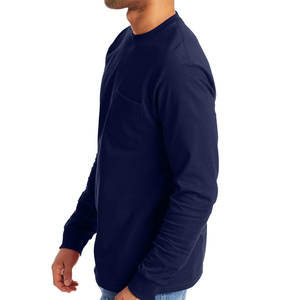 Camiseta de algodón ajustada para hombre con manga larga de secado rápido y bolsillo con estampado de logotipo personalizado sólido de peso medio Essential Basics - Product Image 2