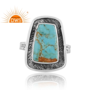 Meilleures ventes Bague de déclaration en argent sterling oxydé naturel Kingman Turquoise Gemstone Fabricant de bijoux personnalisés - Product Image 2