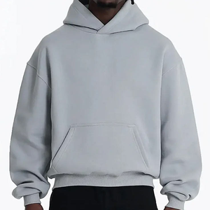 Sweat à capuche en molleton épais pour homme surdimensionné, tricoté 100% coton, pull vintage imprimé personnalisé, motif de lettres d'hiver, poche - Product Image 1
