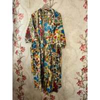 Robe kimono ample à imprimé floral bohème, col en V, manches trois quarts, en polyester et coton tissé respirant