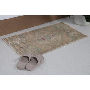 Turkish Rug, 1.6x3.1 ft Vintage Rug, <b>Brown</b> Gray Patchwork <b>Wool</b> Rug - Product Image 1