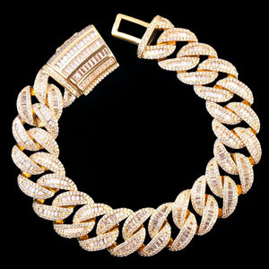 Bracelet chaîne cubaine plaqué or rose 14 carats certifié IGI, diamant rond taille brillant, cadeau unisexe - Product Image 5