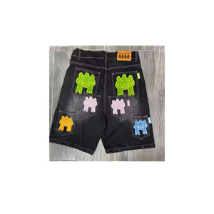 Pantalones cortos vaqueros personalizados para hombres y mujeres Pantalones cortos vaqueros OEM Fabricante Venta al por mayor Moda Streetwear Apliques personalizados Diamantes de imitación - Product Image 6