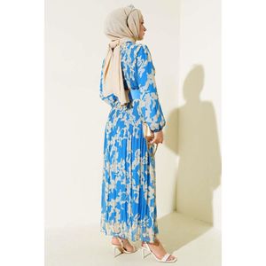 Robe Mousseline Plissée Ceinturée Bleu - Product Image 2
