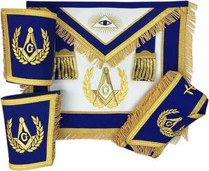 Light Masonic Regalia Set Custom Embroidered <b>Apron</b> Sash and Collar for Freemason Officers - Product Image 5