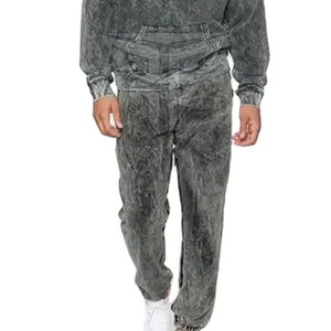 2025 Custom Logo <b>Retro</b> Style Solid Acid Wash Hoodie and Jogger Set Breathable Plus Size 100% Cotton <b>Tracksuit</b> for Men Winter - Product Image 5