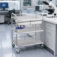 Chariot médical portable à quatre roues en acier inoxydable épaissi GY12-026 de la marque GY, à trois niveaux, pour outils et équipements de traitement