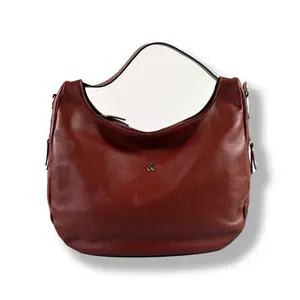 Bolsa de ombro feminina italiana, bolsa central de couro com zíper e dois bolsos laterais confortáveis