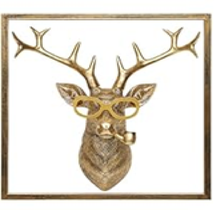 Cerf doré de style hipster avec lunettes et pipe, encadré pour un look unique. Disponible à prix de gros. - Product Image 1