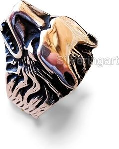 Men's Ring Plain Band Silver Wolf Ring detailed Craftsmanship Animal head Handmade Customize Jewelry Solid 925 Silver Ring - Product Image 3