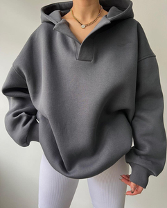 Sudadera con capucha de gran tamaño para mujer Heavyweight 100% algodón hombro caído manga larga con letras impresas sudaderas casuales de moda - Product Image 1