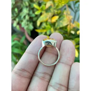 925 Silver Fashionable <b>Statement</b> <b>Ring</b> with Citrine Gemstone Bezel Setting Rhodium Plating Free Size Gift - Product Image 3