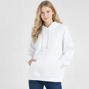 Sweat à capuche uni en coton personnalisé avec poche kangourou avant et grande capuche pour femmes - Product Image 4