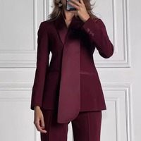 Kadınlar İçin Moda Geleneksel Vintage Kışlık Pantolon Takımları 2 Parça Nefes Alabilen Uzun Kollu Blazer ve Yüksek Bel Geniş Paçalı Pantolon