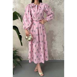 Conjunto de Blusa y Falda con Estampado Floral y Rayas Rosas - Rosa - Product Image 5