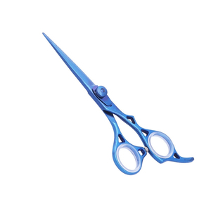 กรรไกรตัดผมคุณภาพสูง สีน้ำเงินเคลือบ พร้อมสกรูปรับระดับและวงแหวนยาง - Product Image 1